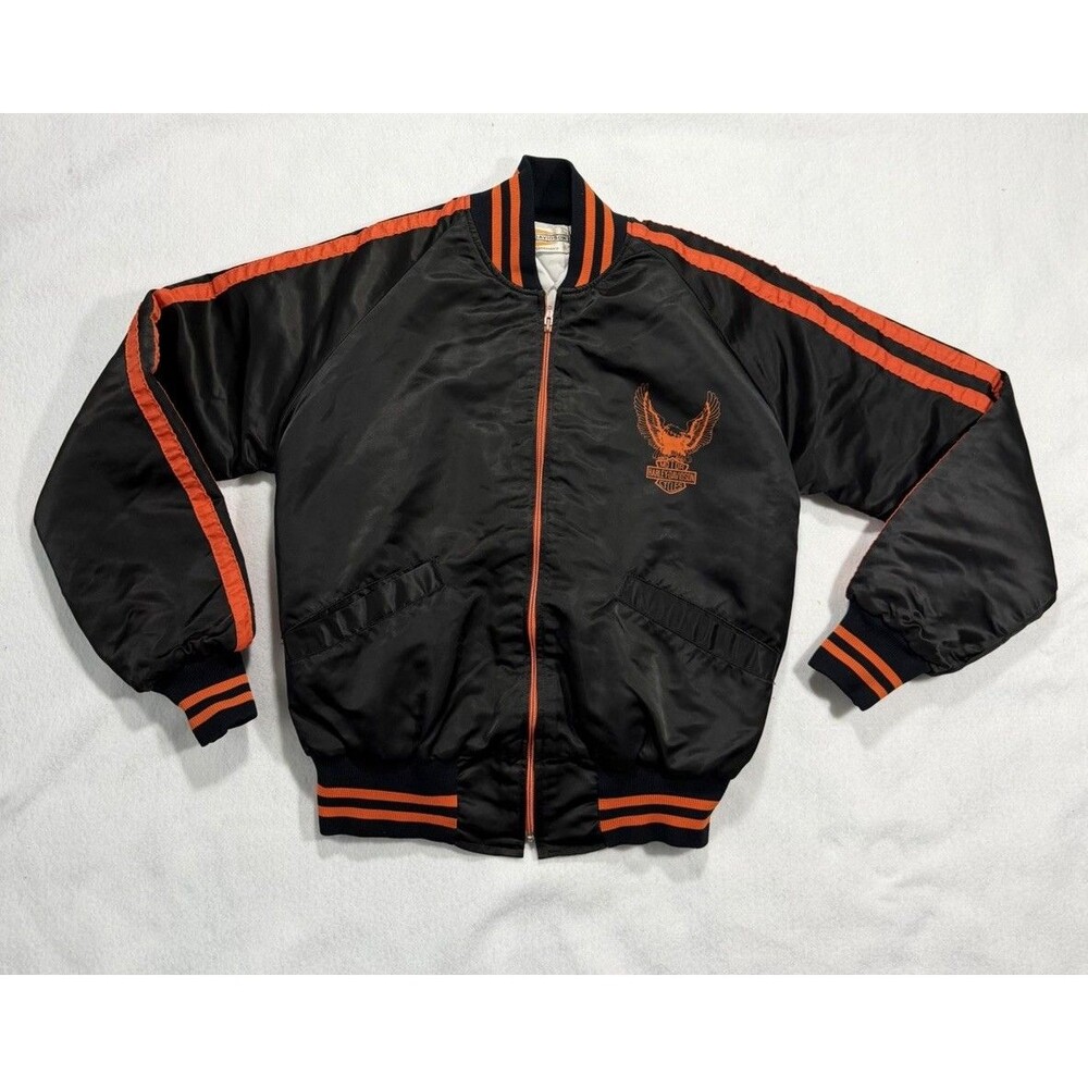 Vintage Harley Davidson AMF Black Logo Bomber Full Zip Jacket Sz Small
